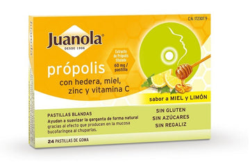 JUANOLA Própolis con Hedera, Miel, Zinc y Vit C sabor Miel y Limón 24 Pastillas Blandas