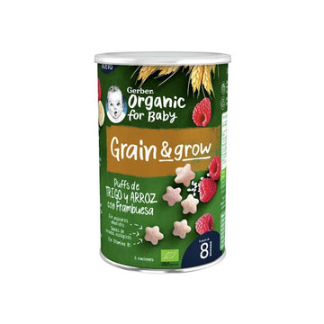 GERBER Puff Snacks Trigo y Arroz con Frambuesa BIO +8 Meses 35g
