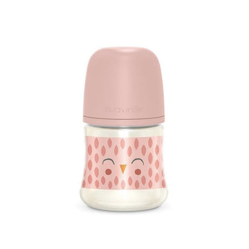 SUAVINEX Biberón Premium Bonhomía +0m Silicona SX Pro Fisiológica 150ml (Búho Rosa)