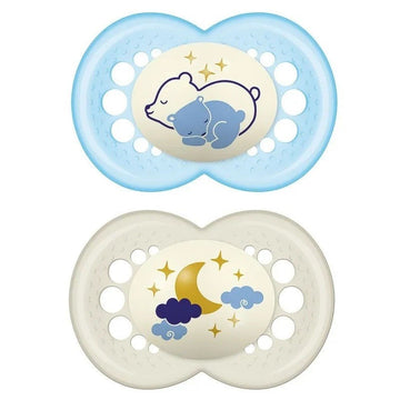 MAM Chupete Original Night Látex 6+M 2 Unidades (Azul y Blanco)