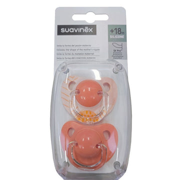 SUAVINEX Chupete Tetina Anatómica Silicona +18 Meses x2 (Rosa-Rayas)