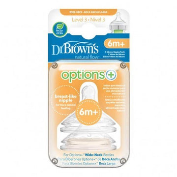 DR. BROWN'S Tetina Opciones Plus Boca Ancha Nivel 3 +6 Meses 2 Unidades