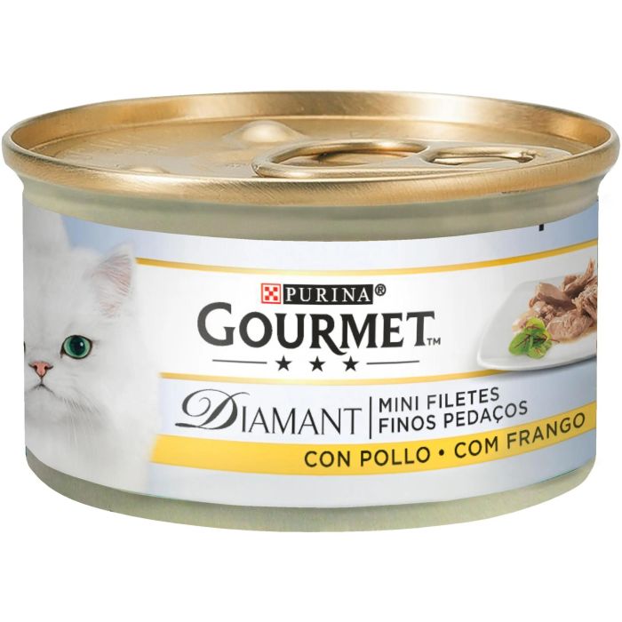 Purina Gourmet Diamant Finas Lonchas con Pollo Alimento Húmedo para Gatos 24x85g