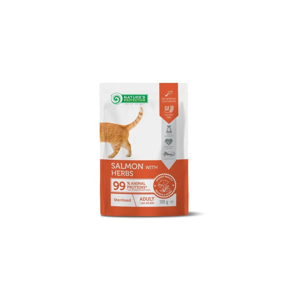 Nature's Protection Gato Adulto Esterilizado con Salmón y Hierbas Comida Húmeda 100g