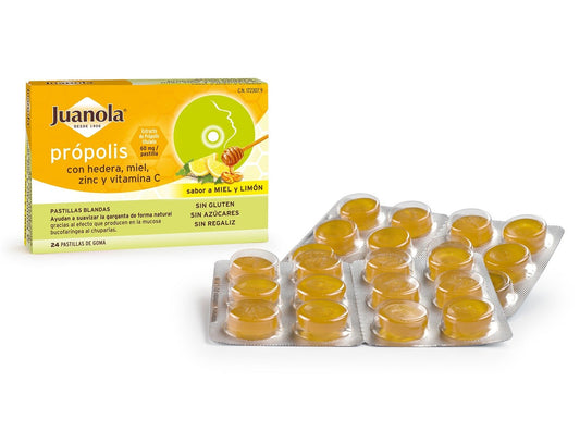 JUANOLA Própolis con Hedera, Miel, Zinc y Vit C sabor Miel y Limón 24 Pastillas Blandas