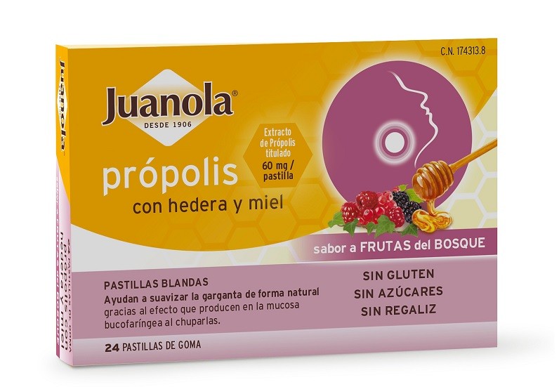 JUANOLA Própolis con Hedera y Miel sabor Frutas del Bosque 24 Pastillas Blandas
