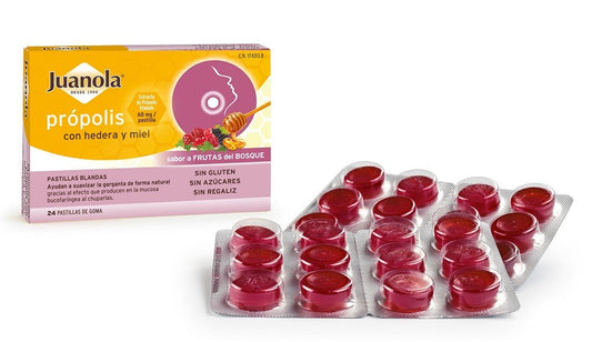 JUANOLA Própolis con Hedera y Miel sabor Frutas del Bosque 24 Pastillas Blandas