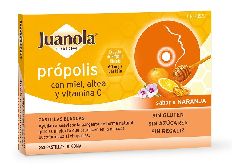 JUANOLA Própolis con Miel, Altea y Vit C sabor Naranja 24 Pastillas Blandas