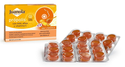 JUANOLA Própolis con Miel, Altea y Vit C sabor Naranja 24 Pastillas Blandas