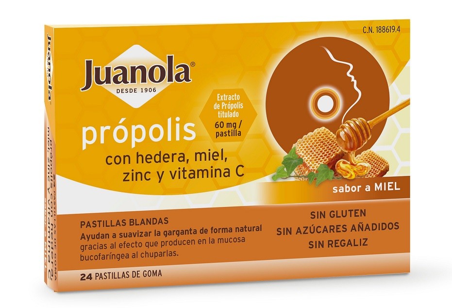 JUANOLA Própolis con Hedera, Miel, Zinc y Vit C sabor Miel 24 Pastillas Blandas