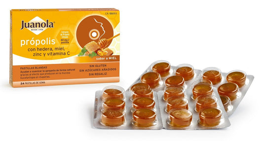 JUANOLA Própolis con Hedera, Miel, Zinc y Vit C sabor Miel 24 Pastillas Blandas