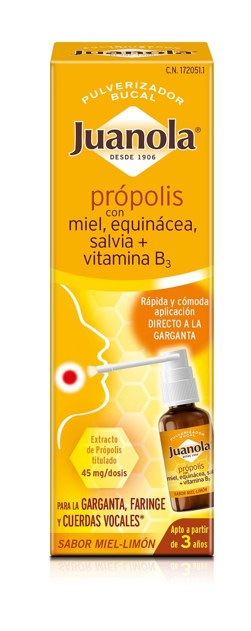 JUANOLA Própolis Pulverizador Bucal con Miel, Equinácea, Salvia y Vit B3 30ml