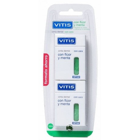 VITIS Duplo Cinta Dental con Flúor y Menta 2x50m