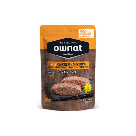 Ownat Wetline Pollo y Camarón Alimento Húmedo para Gatos 12 x 85g