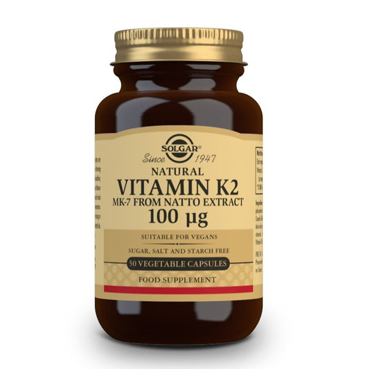 SOLGAR Vitamina K2 100μg con MK-7 Natural (Extracto de Natto) 50 Cápsulas Vegetales