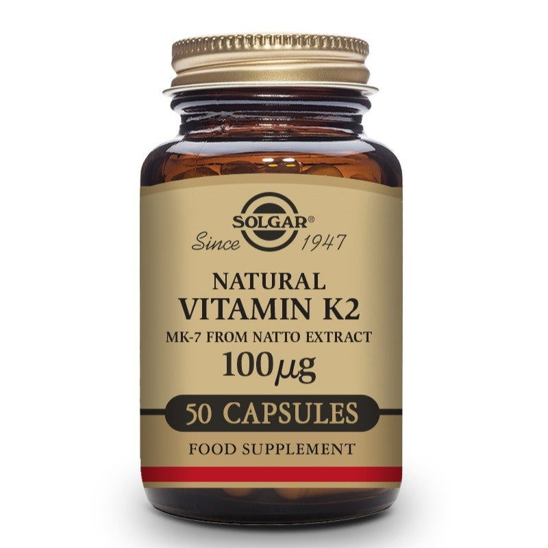 SOLGAR Vitamina K2 100μg con MK-7 Natural (Extracto de Natto) 50 Cápsulas Vegetales