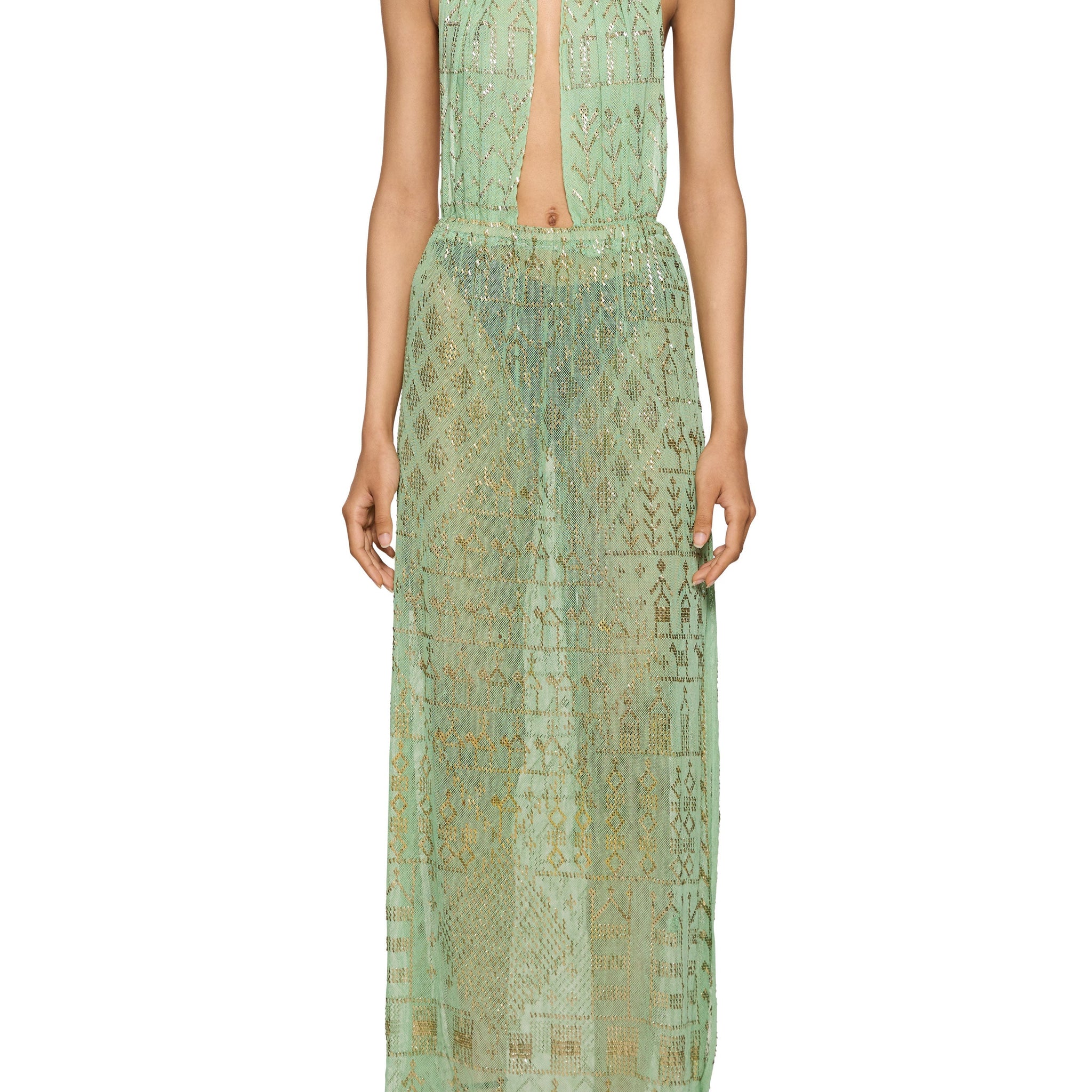 1920s Egyptian Jade Halter Neck Gown