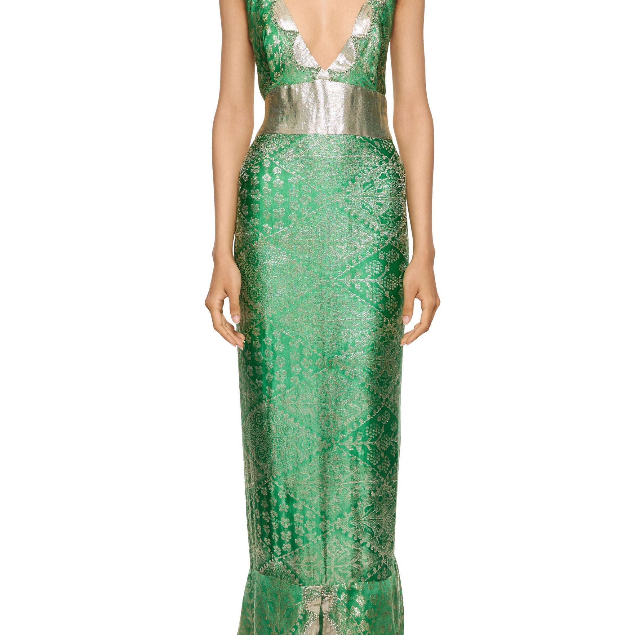 1920s Emerald Green Metallic Gown