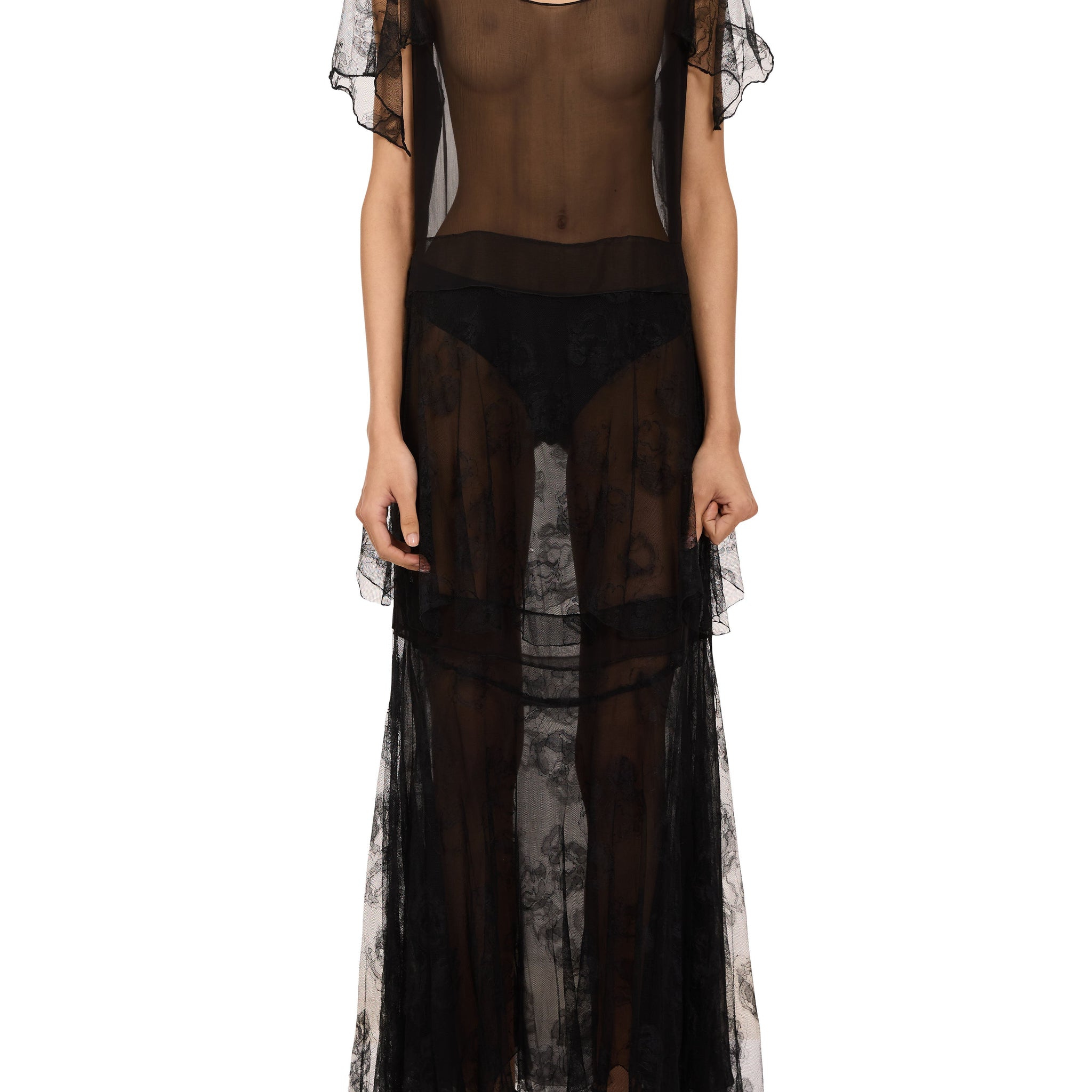 1930s Sheer Black Chiffon Dress