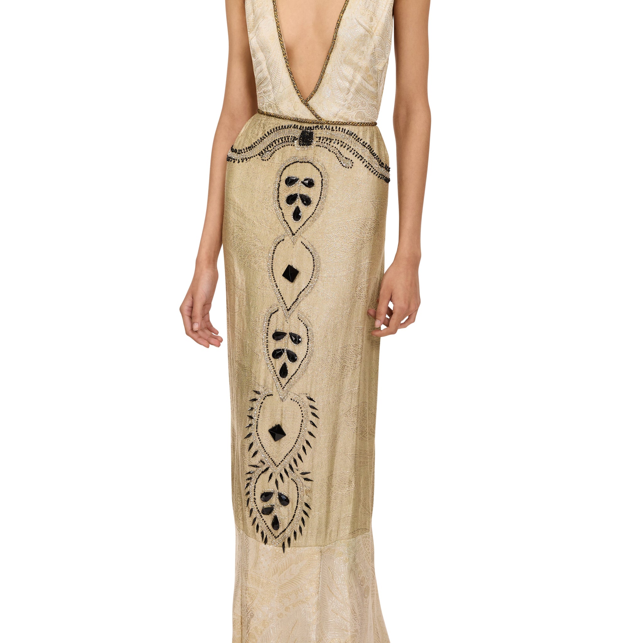 1920s Ivory and Gold  Metallic Gown