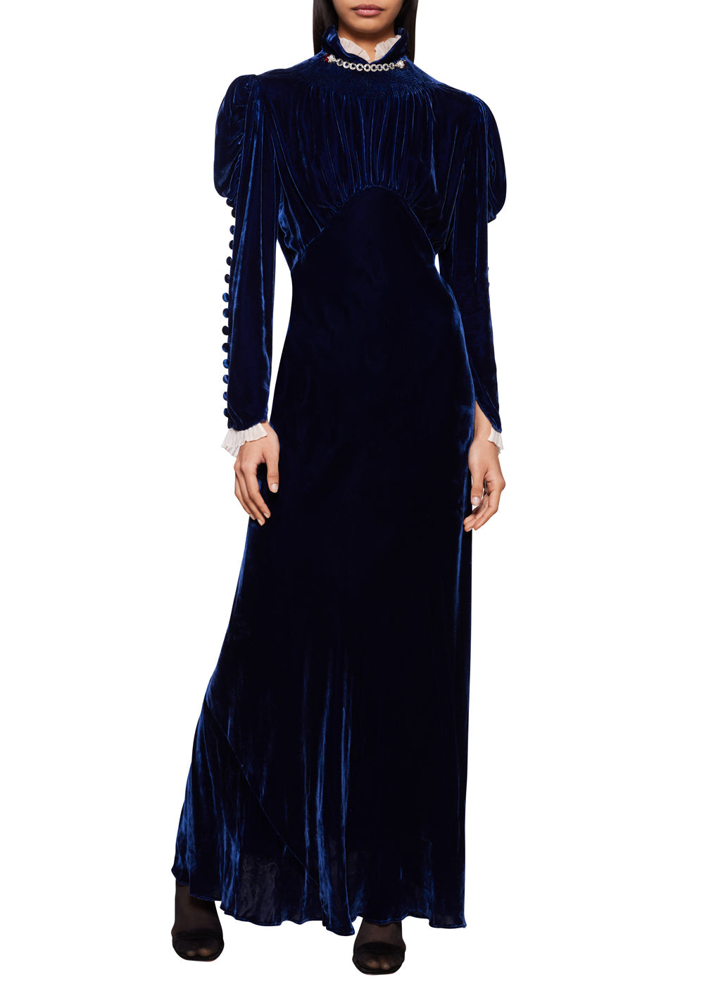 1930s Deep Navy Blue Velvet Dress