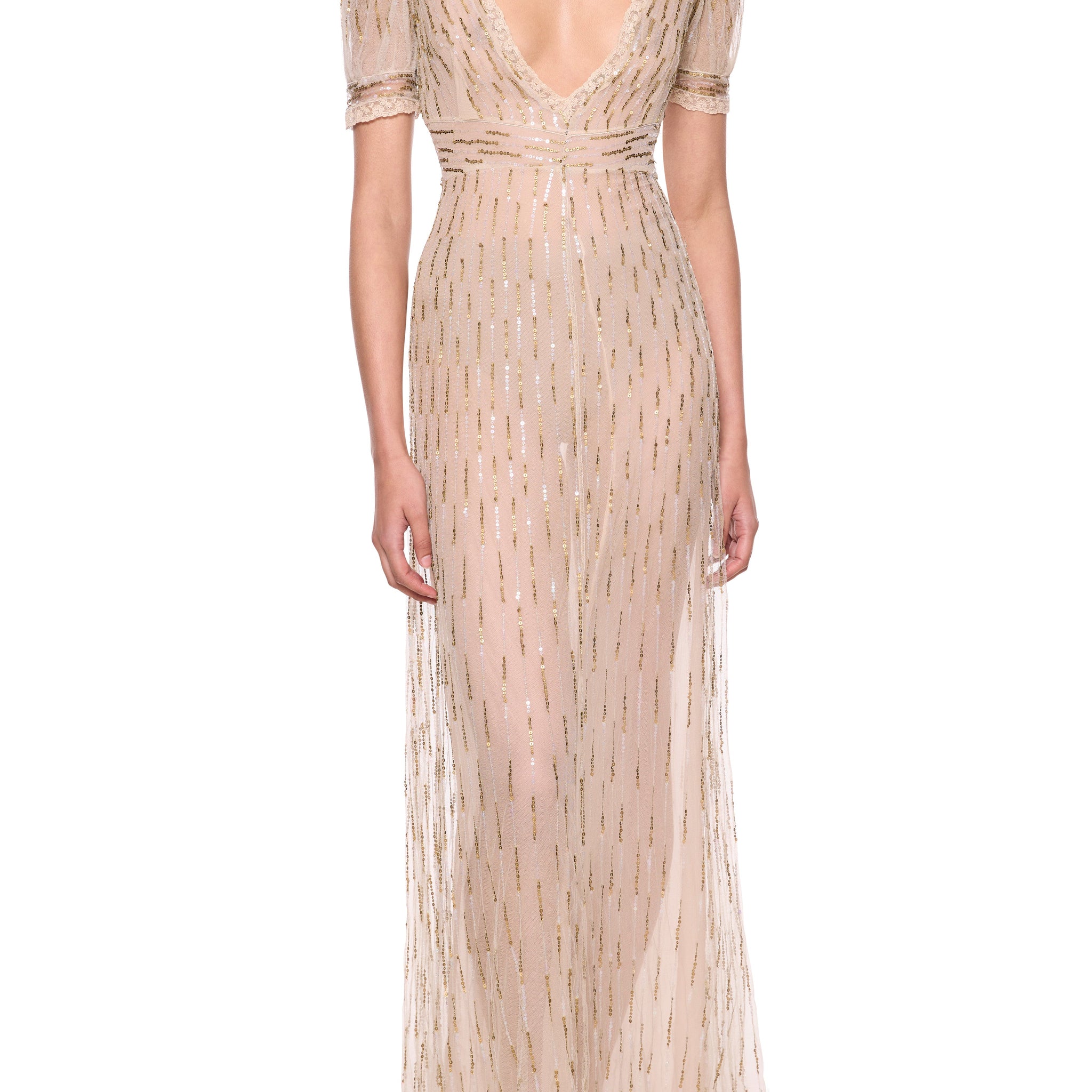 1930s Hand Embroidered Gold Sequin Dress