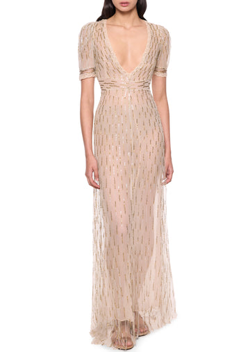 1930s Hand Embroidered Gold Sequin Dress