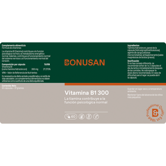 Bonusan Vitamina B1 (Tiamina Hcl) 300 Mg 60 Cápsulas