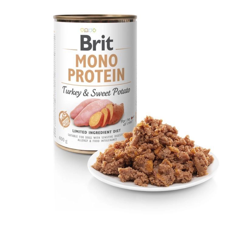 Brit Mono Protein Turkey and Sweet Potato Wet Dog Food 6 cans of 400g