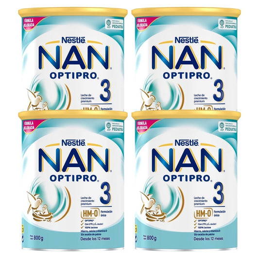 NAN OPTIPRO 3 Leche de Crecimiento para Lactantes Pack Ahorro 4x800g