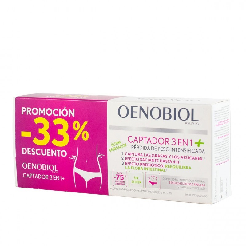 OENOBIOL Captador 3 en 1+ Pérdida de Peso Intensificada DUPLO 2x60 Cápsulas