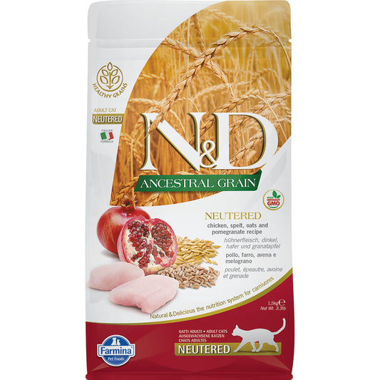 Farmina N&D Ancestral Grain Pollo & Granada Comida Seca para Gatos 1,5kg