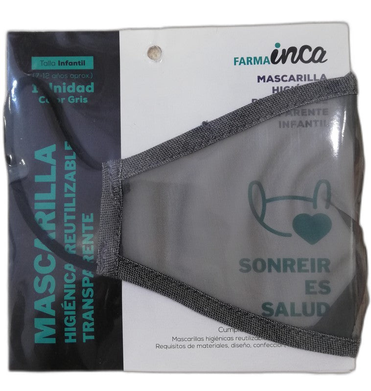 Mascarilla Transparente Reutilizable Niños (7-12 años) Color Gris 1 Mascarilla - INCA