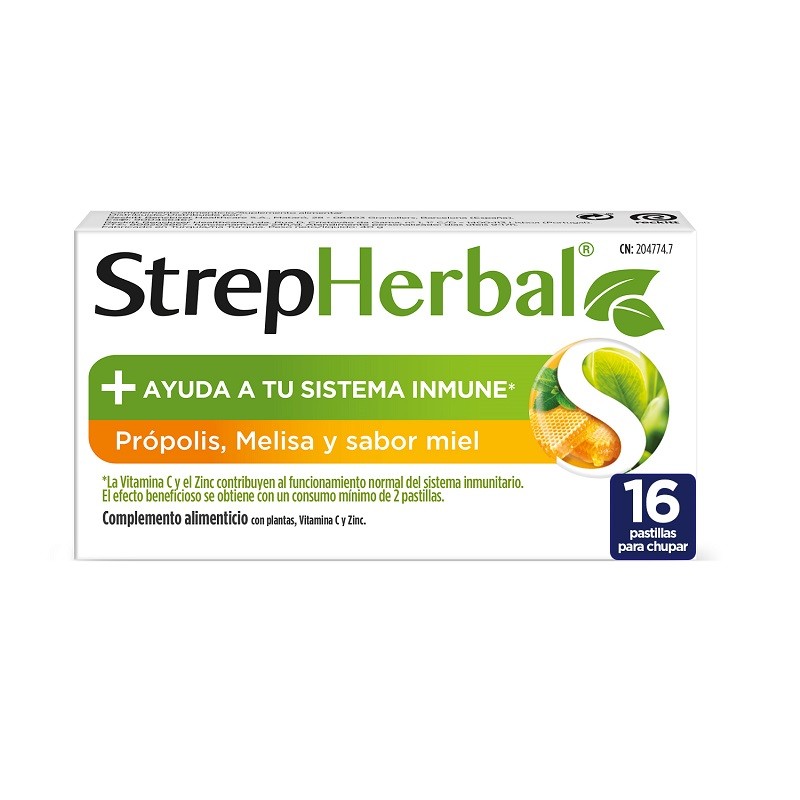 STREPHERBAL Própolis y Melisa sabor Miel 16 pastillas de chupar