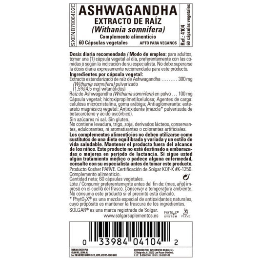 SOLGAR Ashwagandha 60 Cápsulas Vegetales