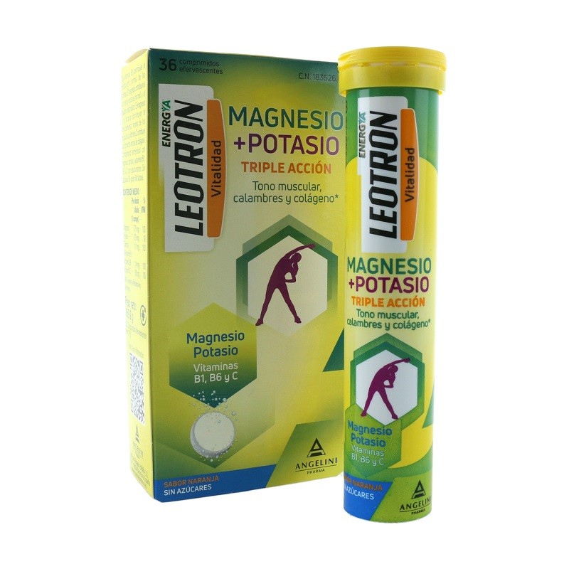 LEOTRON Magnesio+Potasio Triple Acción 36 Comprimidos Efervescentes