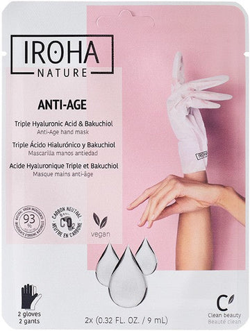 IROHA NATURE Anti-aging Mask Gloves with Triple Hyaluronic Acid, Bakuchiol and Niacinamide 2 units