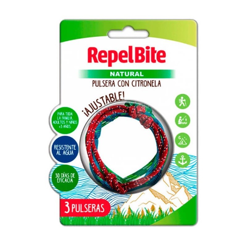 REPEL BITE Natural Pulsera Antimosquitos de Cuerda con Citronela 3 Unidades