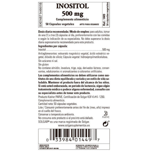 SOLGAR Inositol 500mg (50 Cápsulas Vegetales)
