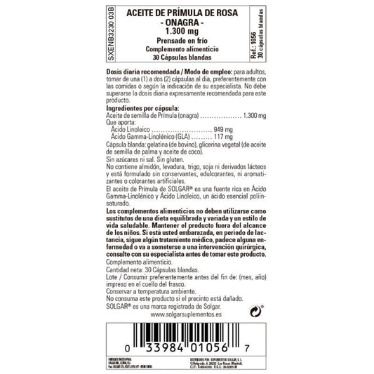 SOLGAR Aceite de Prímula de Rosa 1300mg (30 Cápsulas Blandas)