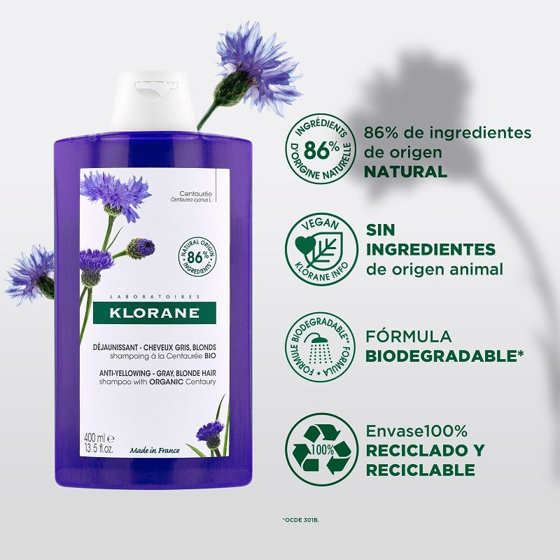 KLORANE Champú a la Centaurea BIO Reflejos Plateados 400ml
