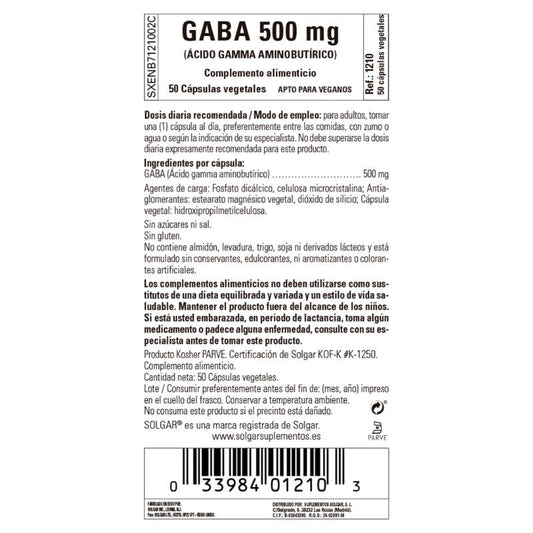 SOLGAR Gaba 500 mg 50 cápsulas