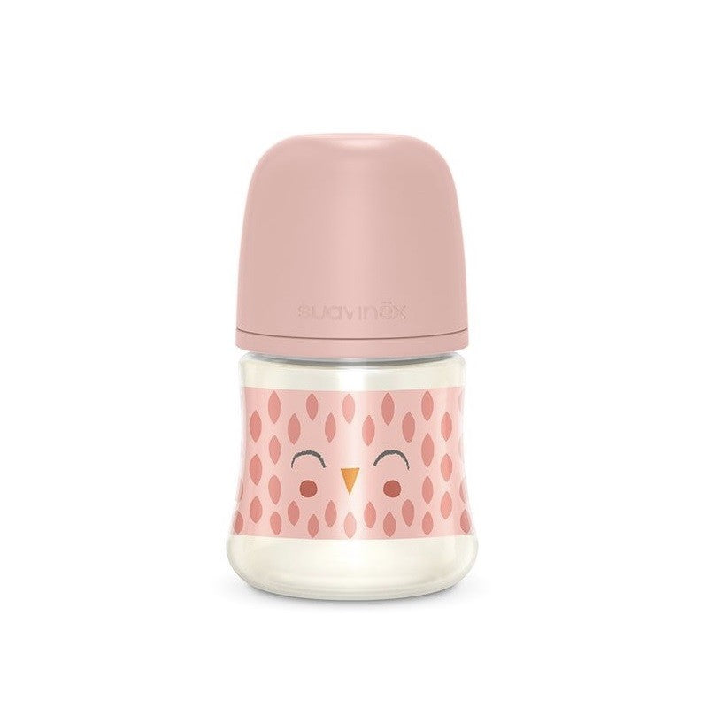 SUAVINEX Biberón Premium Bonhomía +0m Silicona SX Pro Fisiológica 150ml (Búho Rosa)