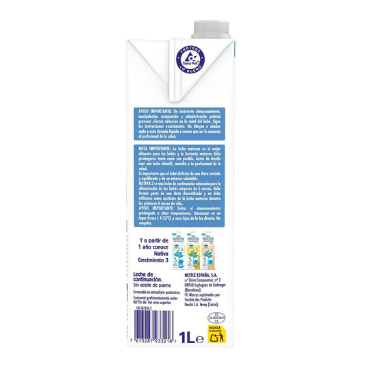 NATIVA 2 Leche Líquida de Continuación 1L Nestlé