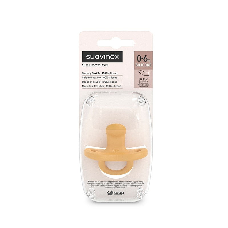 SUAVINEX Chupete Todosilicona SX Pro Anatómica 0-6 Meses (Color Mostaza)
