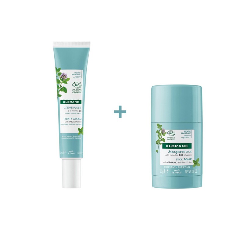 KLORANE Mascarilla en Stick a la Menta Bio 25 gr + Crema Purificante a la menta 40 ml