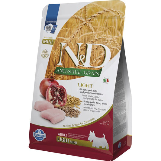 Farmina N&D Ancestral Grain Pollo y Granada Mini Light 2,5Kg