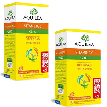 AQUILEA Vitamina C + Zinc Defensas Sabor Naranja Duplo 2x28 Comprimidos Efervescentes