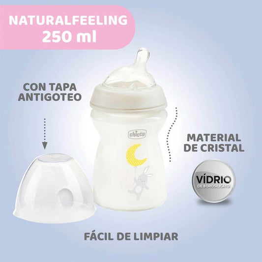 CHICCO Biberón Natural Feeling de Vidrio Flujo normal 250ML 0m+