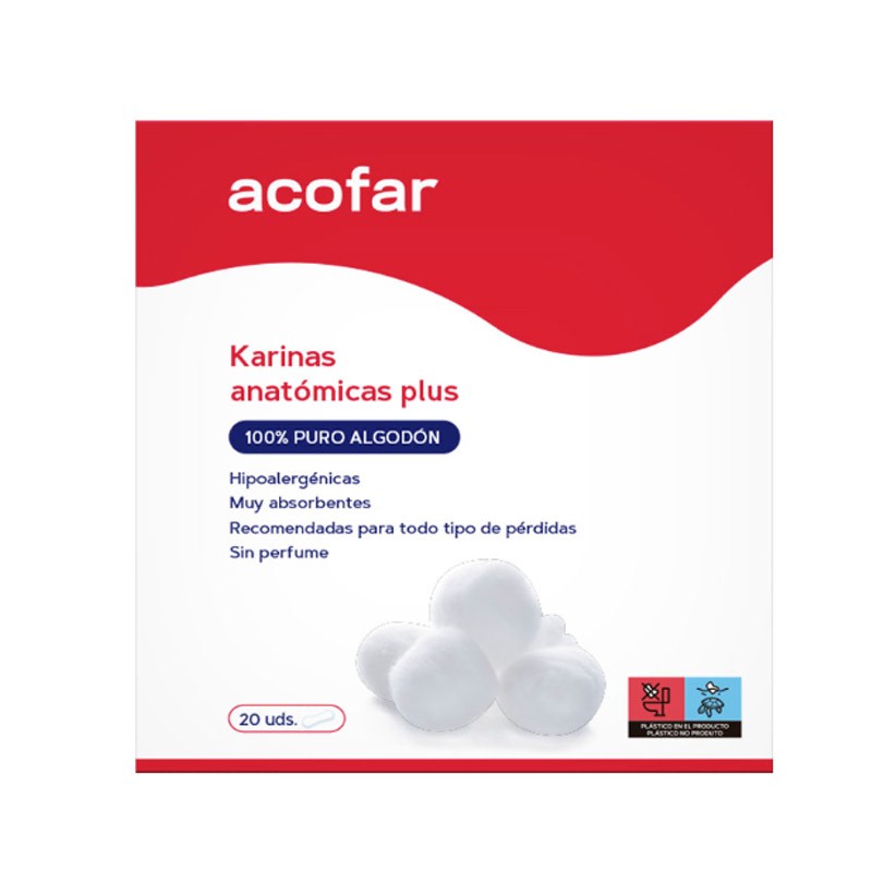 Acofar Compresas Karinas Anatómicas Plus de Algodón 20 uds